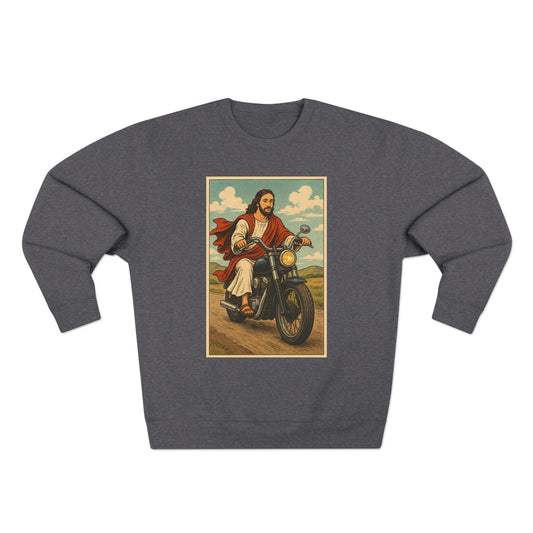 Vintage Jesus Riding Motorcycle Unisex Crewneck Sweatshirt | Comfortable Casual Wear