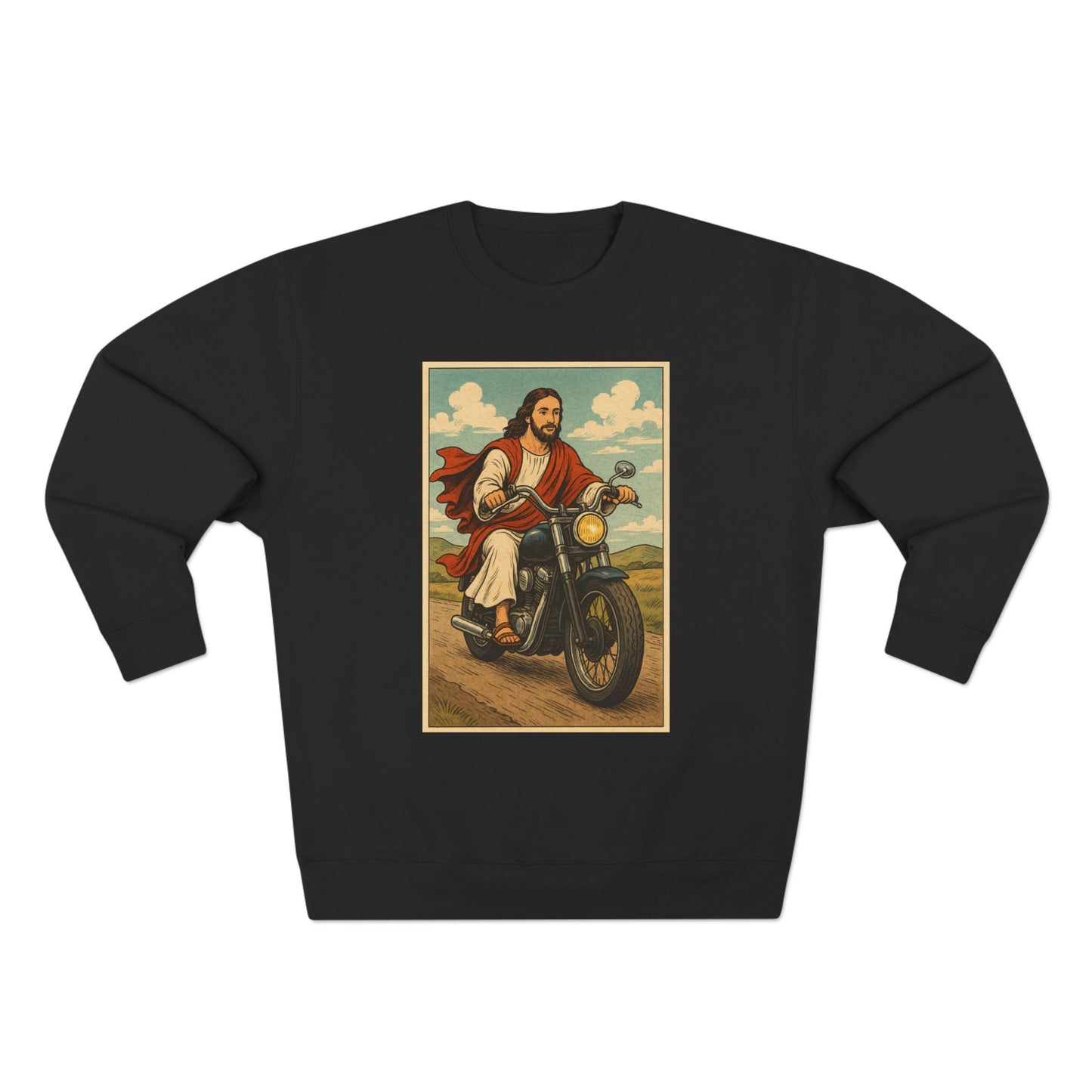 Vintage Jesus Riding Motorcycle Unisex Crewneck Sweatshirt | Comfortable Casual Wear