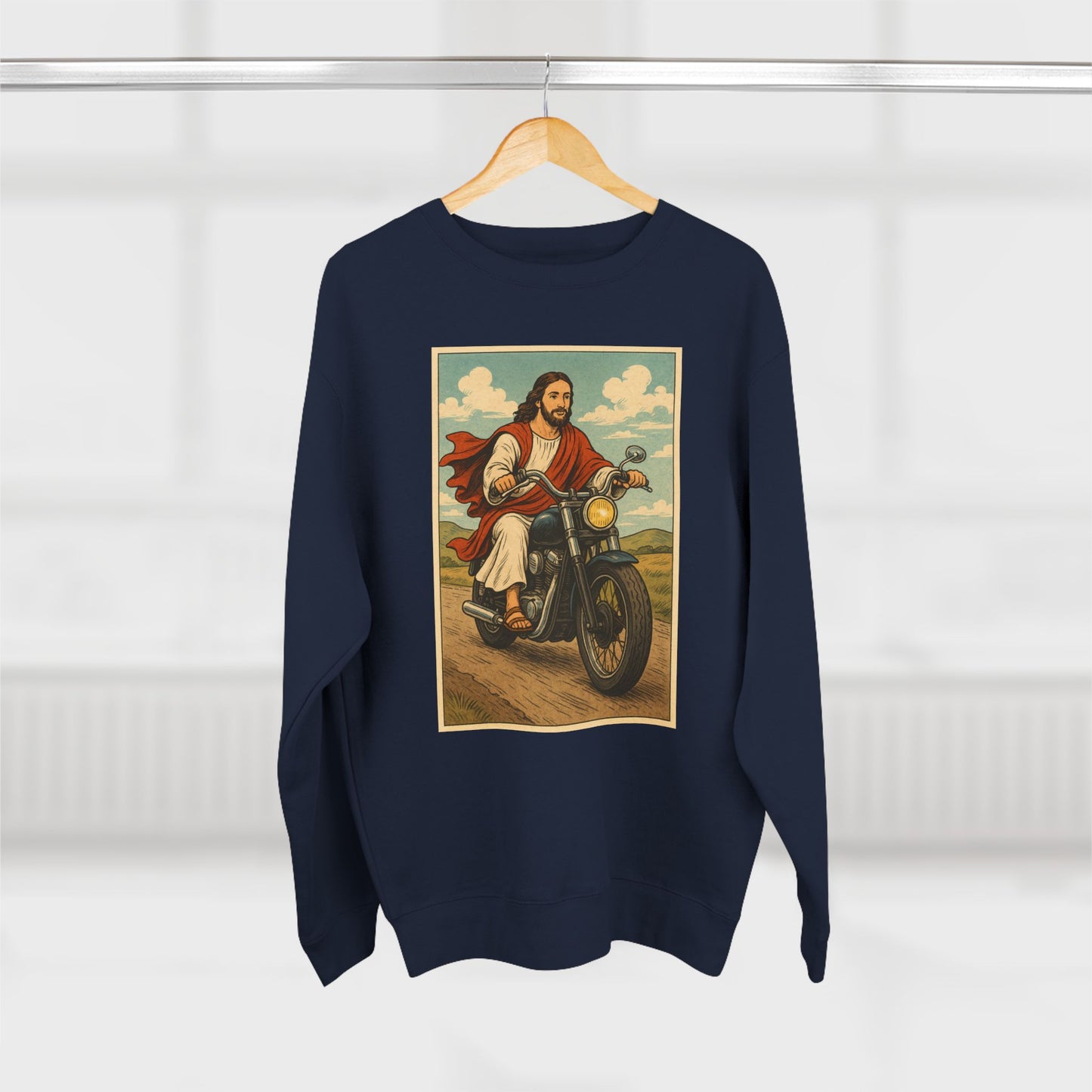 Vintage Jesus Riding Motorcycle Unisex Crewneck Sweatshirt | Comfortable Casual Wear
