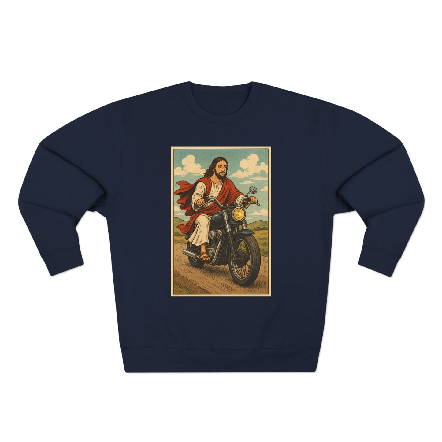 Vintage Jesus Riding Motorcycle Unisex Crewneck Sweatshirt | Comfortable Casual Wear