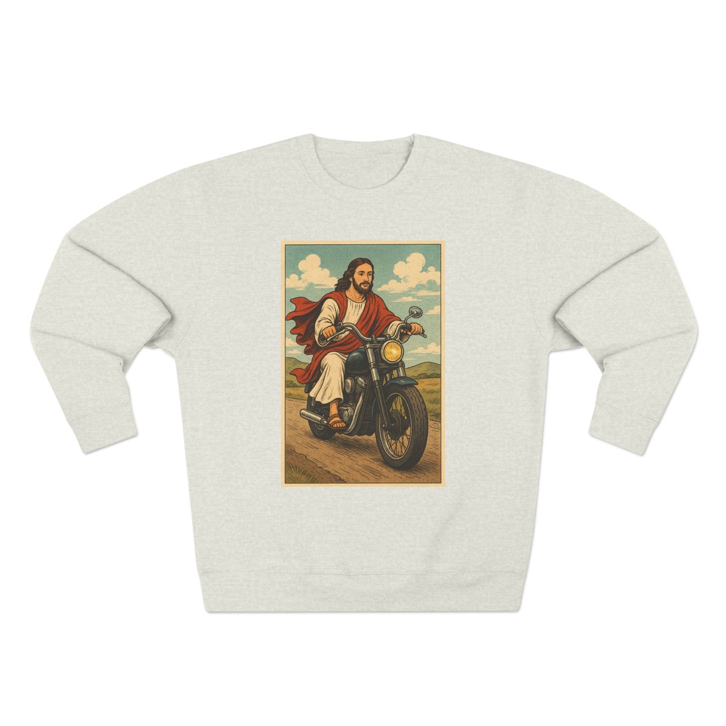 Vintage Jesus Riding Motorcycle Unisex Crewneck Sweatshirt | Comfortable Casual Wear