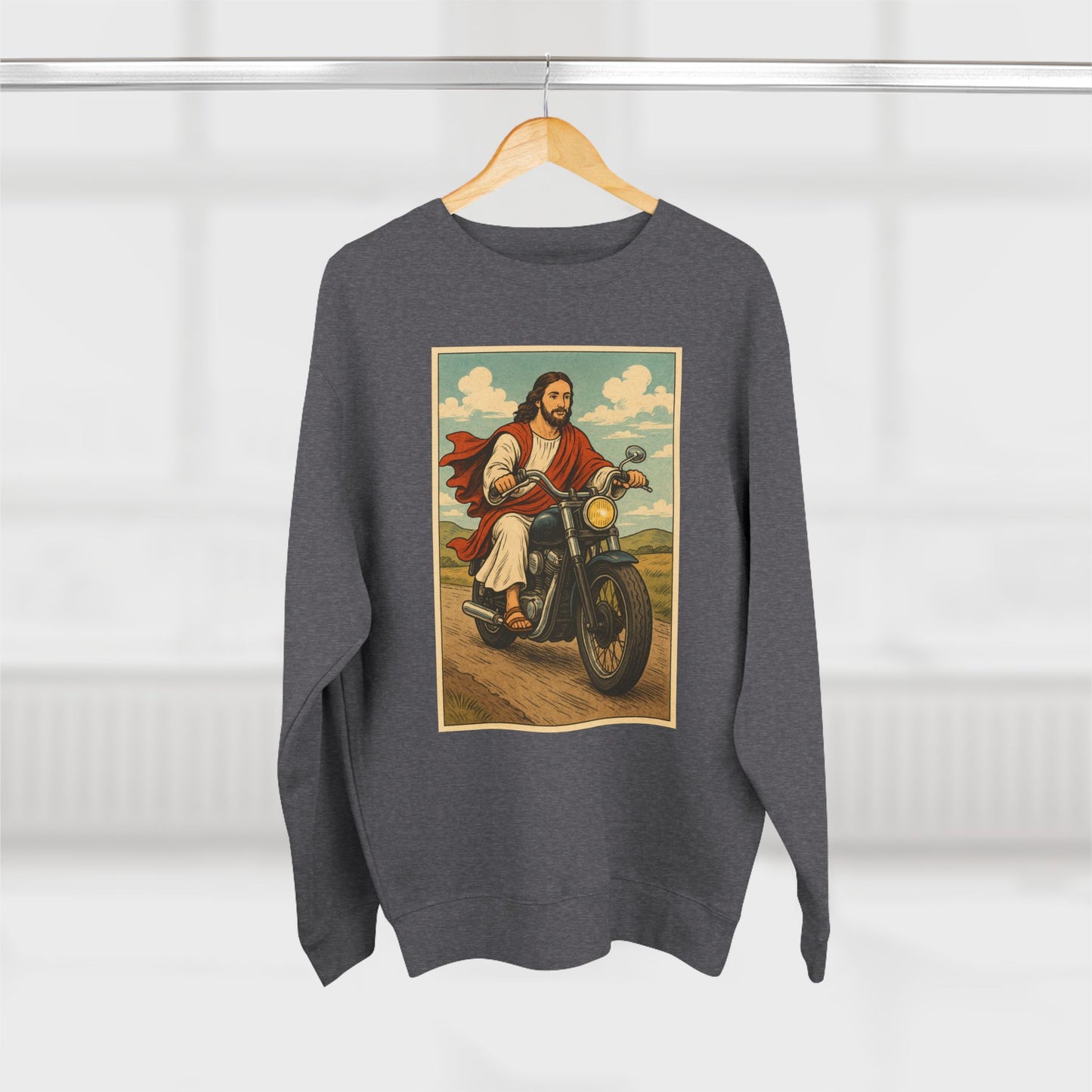 Vintage Jesus Riding Motorcycle Unisex Crewneck Sweatshirt | Comfortable Casual Wear