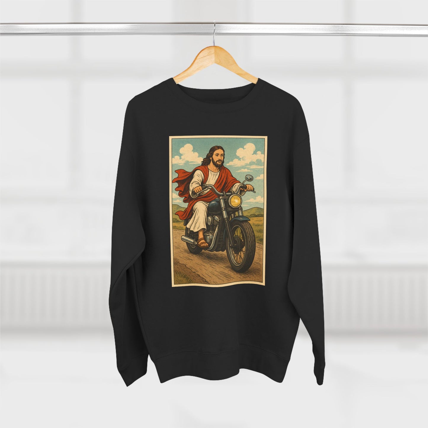 Vintage Jesus Riding Motorcycle Unisex Crewneck Sweatshirt | Comfortable Casual Wear