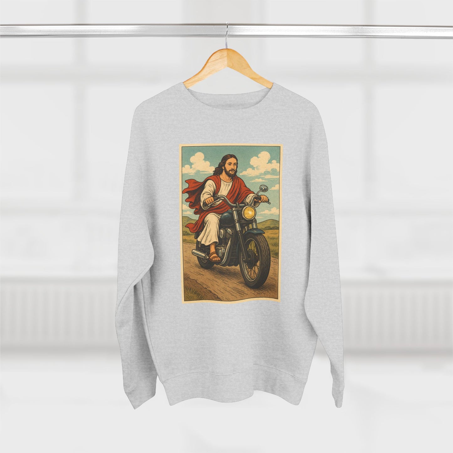 Vintage Jesus Riding Motorcycle Unisex Crewneck Sweatshirt | Comfortable Casual Wear