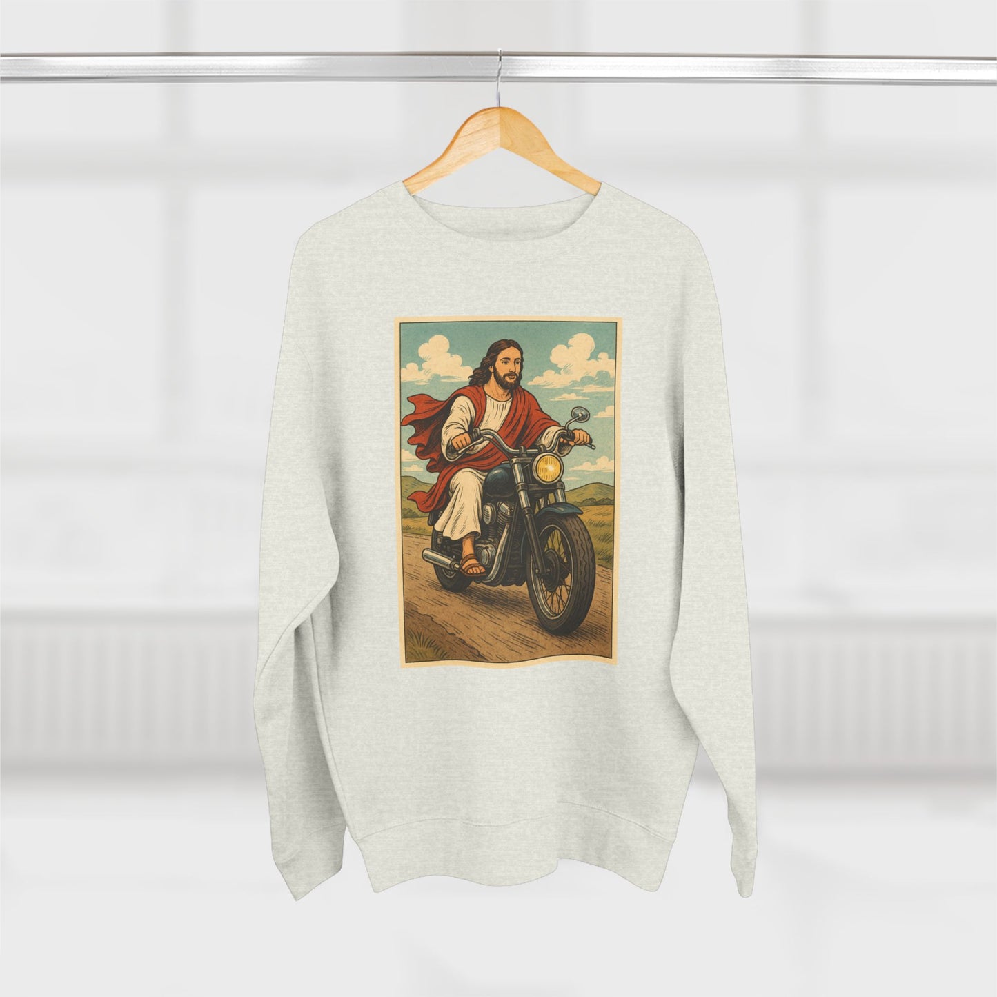 Vintage Jesus Riding Motorcycle Unisex Crewneck Sweatshirt | Comfortable Casual Wear
